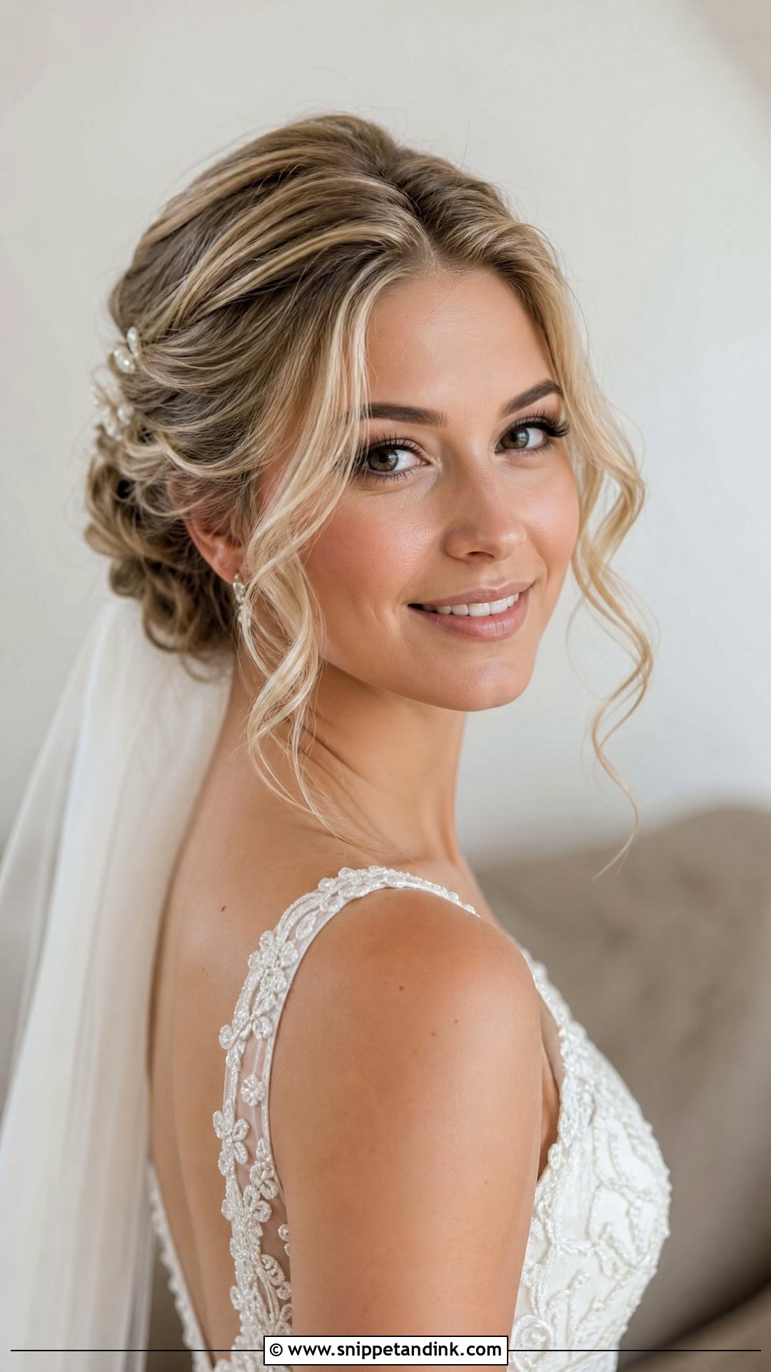 Pinned Back Wedding Hair With Loose Tendrils - Snippet and Ink - 20 Pinned Back Wedding Hair Ideas