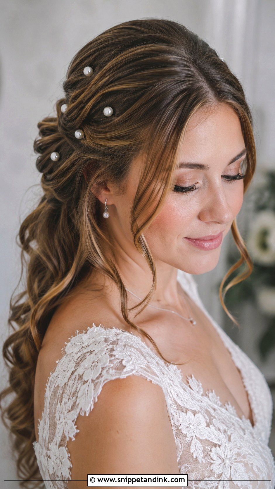 Pinned Back Wedding Hair With Pearls for Fine Hair - Snippet and Ink - 25 Bridal Hair for Fine Hair Ideas