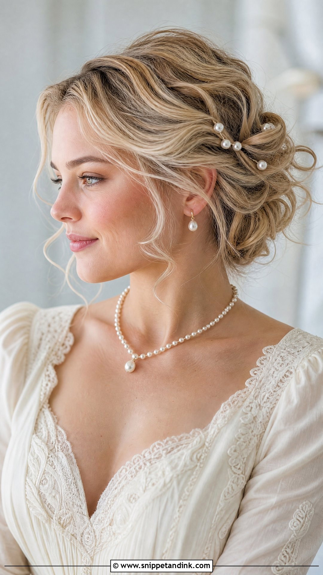 Pinned Back Wedding Hair With Pearls - Snippet and Ink - 20 Pinned Back Wedding Hair Ideas