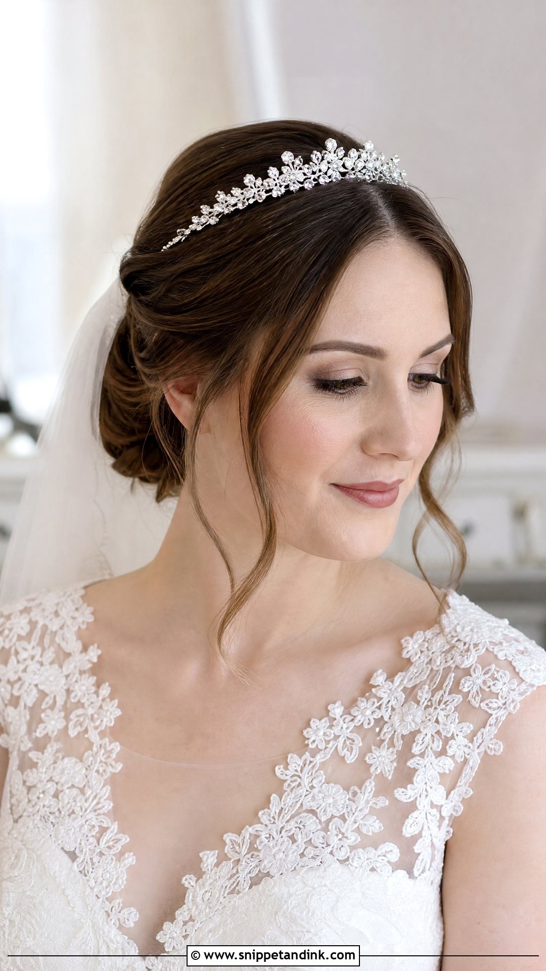 Pinned Back Wedding Hair With Tiara - Snippet and Ink - 20 Pinned Back Wedding Hair Ideas