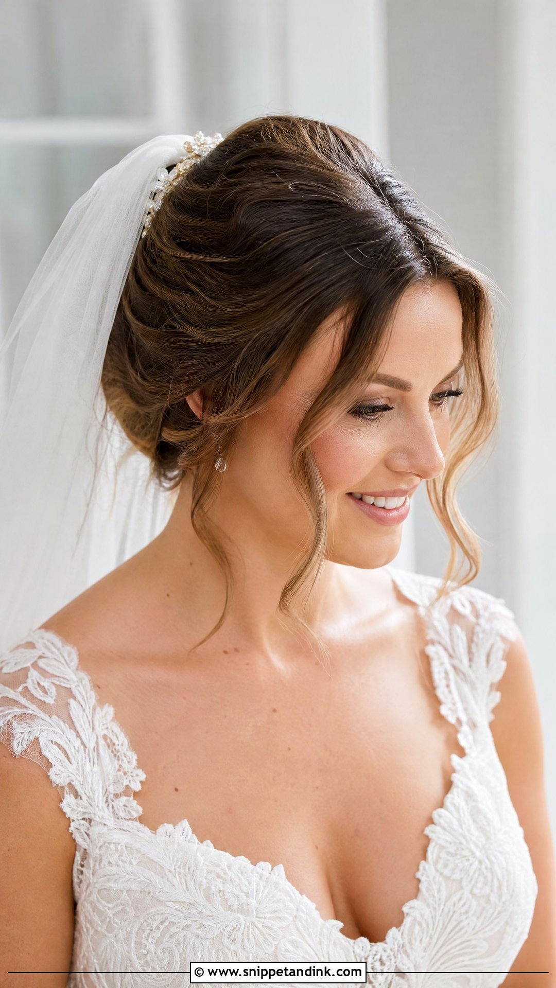 Pinned Back Wedding Hair With Veil - Snippet and Ink - 20 Pinned Back Wedding Hair Ideas