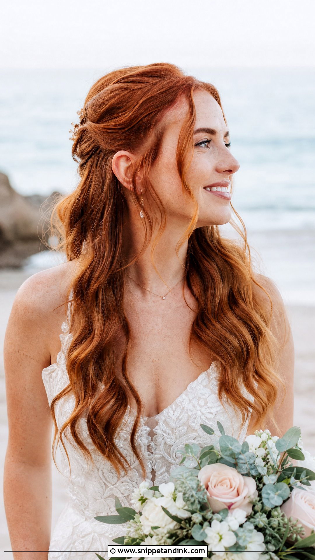 Pinned Back Wedding Hair With Waves - Snippet and Ink - 20 Pinned Back Wedding Hair Ideas