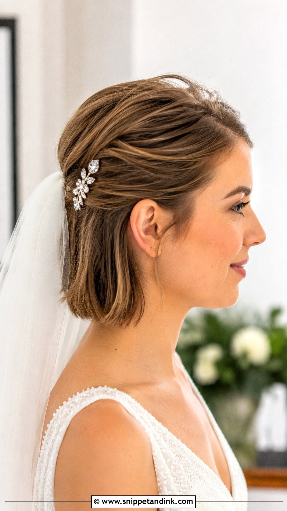 Pinned Back Wedding Hair for Short Hair - Snippet and Ink - 30 Wedding Day Hair Ideas