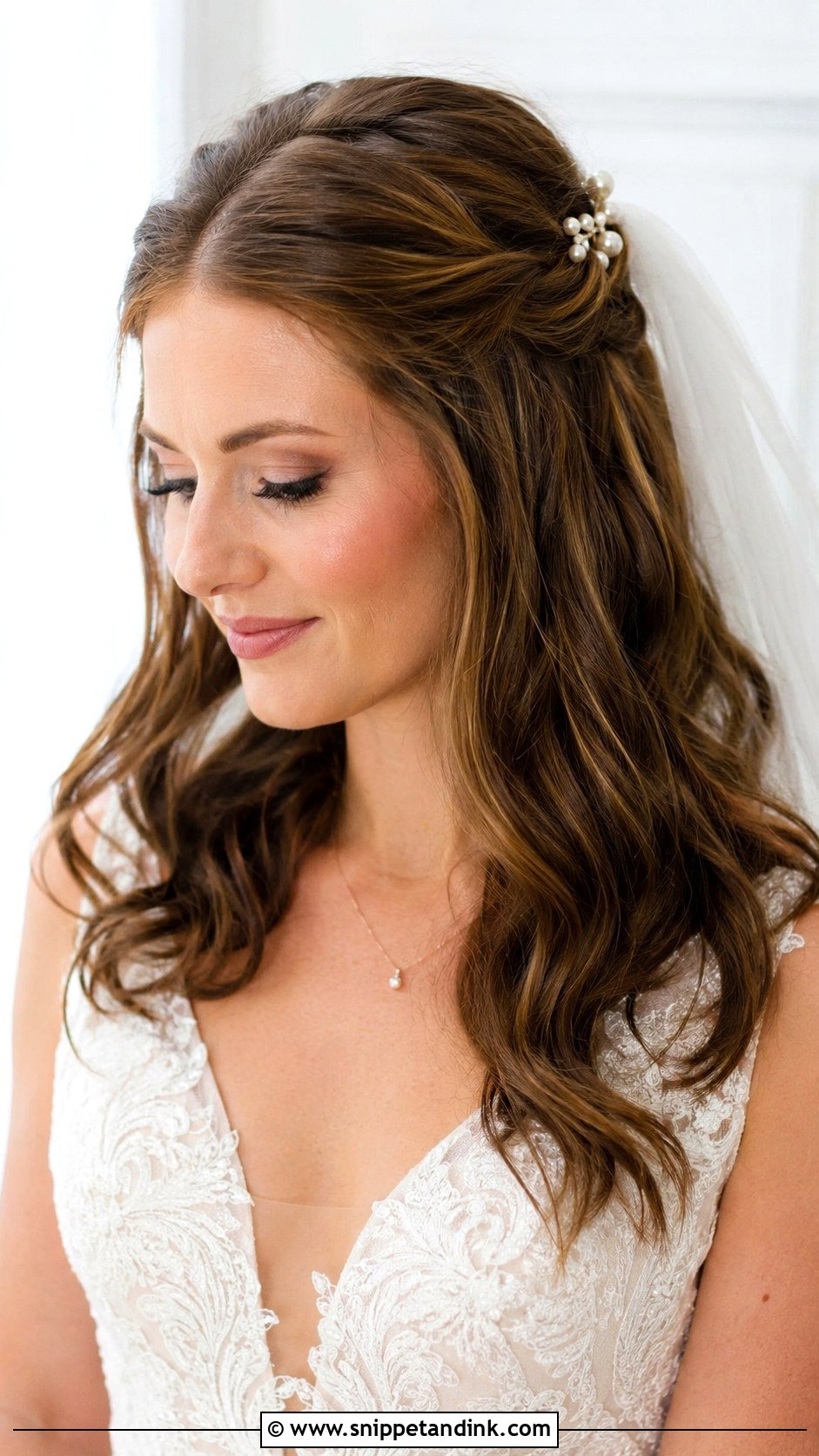 Pinned Back Wedding Hairstyle for Medium Hair - Snippet and Ink - 25 Medium Length Wedding Hair Ideas