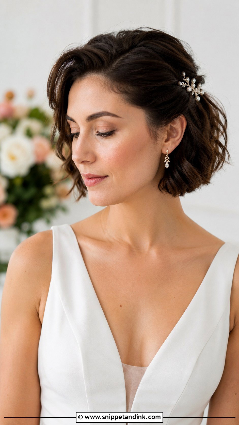 Pinned Back Wedding Hairstyle for Short Hair - Snippet and Ink - 30 Wedding Hairdo Ideas