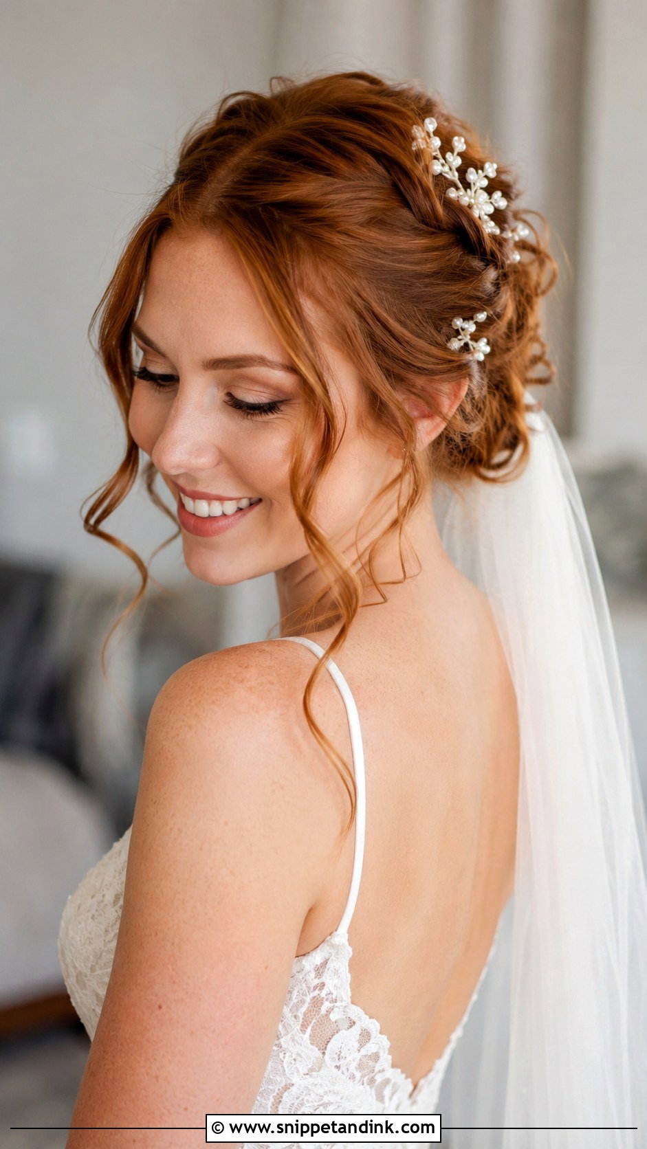 Pinned Back Wedding Hairstyle with Tendrils - Snippet and Ink - 30 Wedding Hair Styles for Long Hair