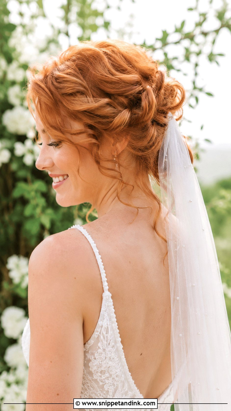 Pinned Curls Updo With Drop Veil - Snippet and Ink - 25 Updo with Veil Ideas