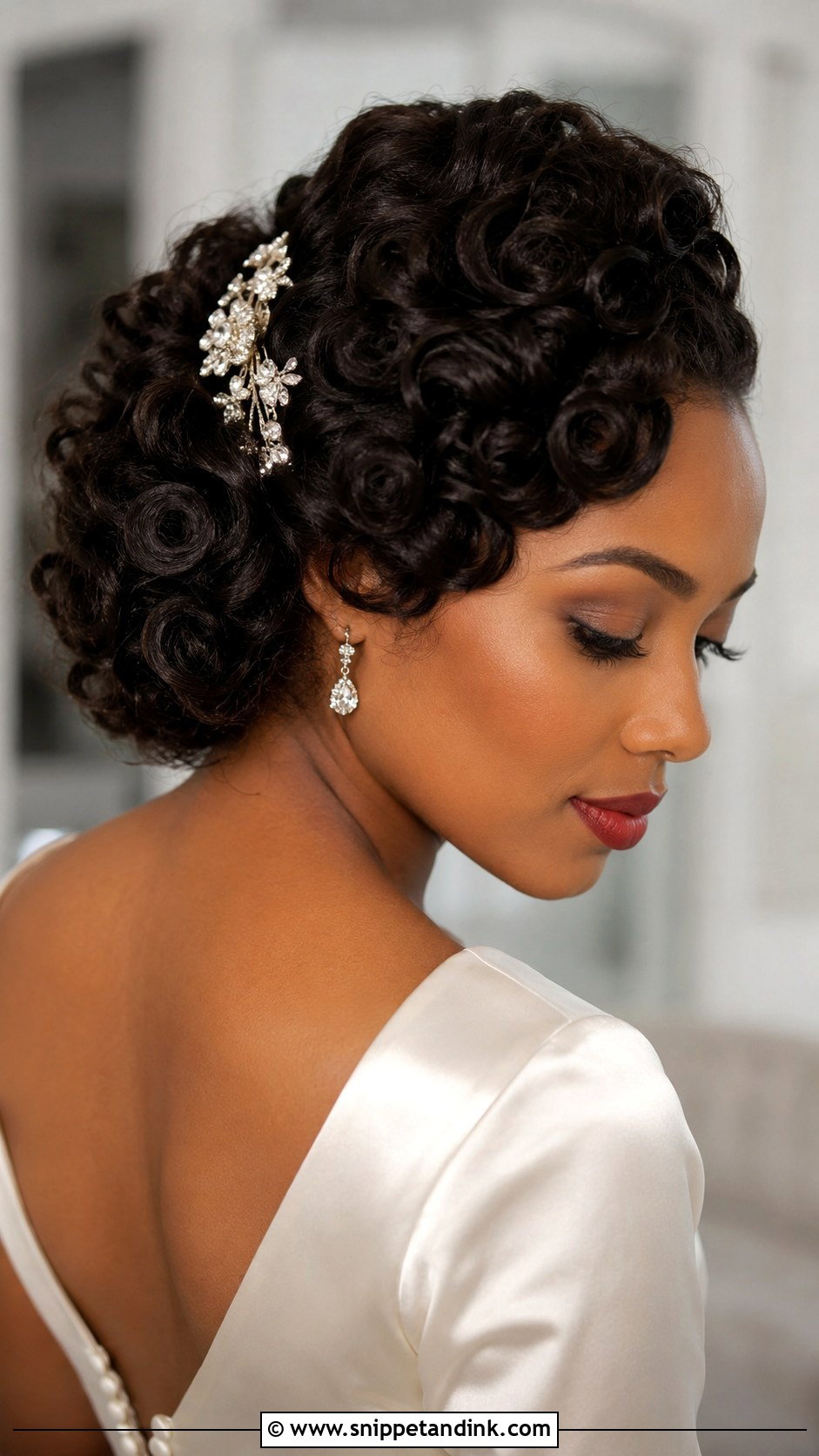 Pinned Curls Vintage Bridal Style - Snippet and Ink - 30 Natural Hair Wedding Ideas