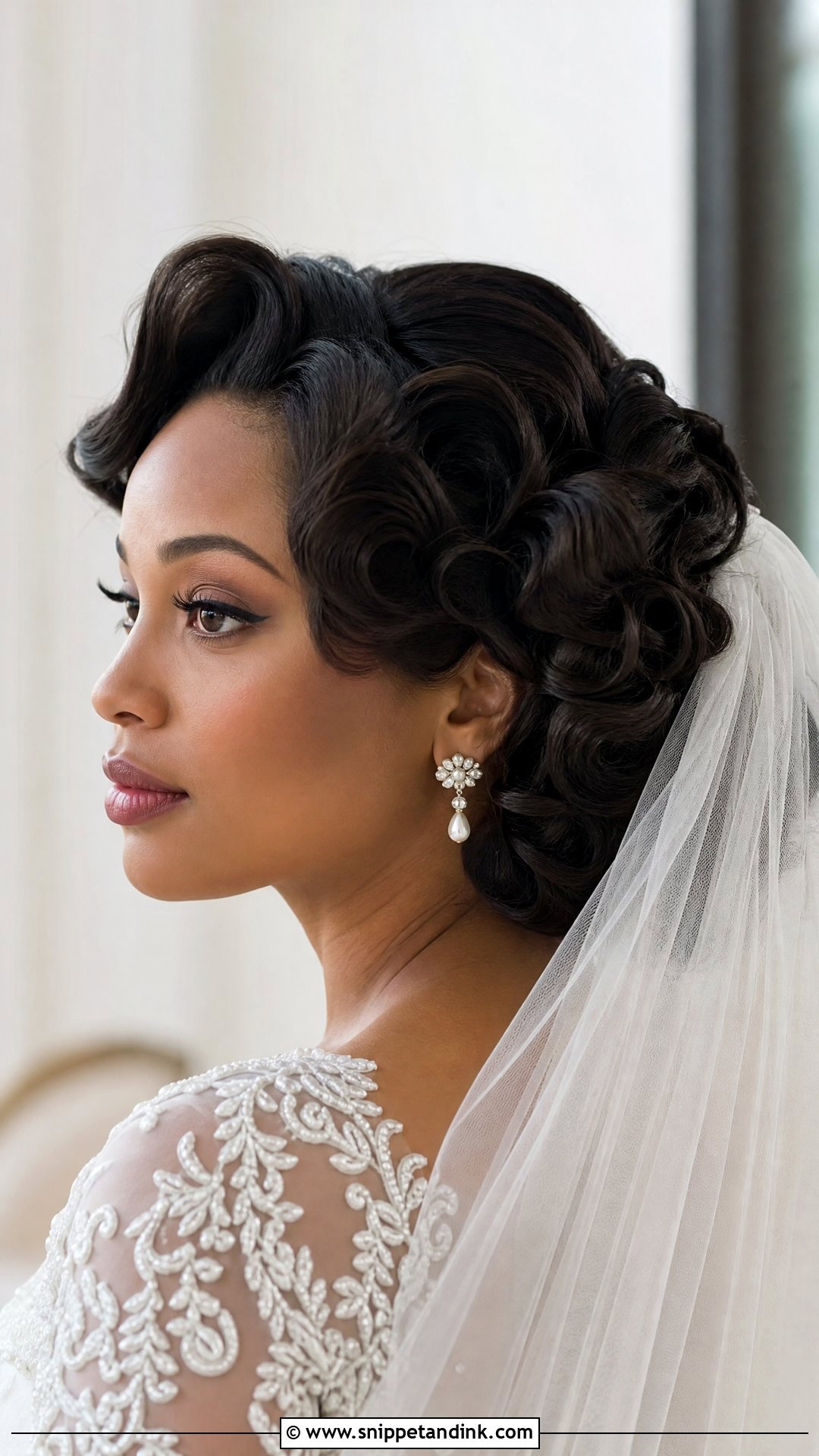 Pinned Curls With A Veil - Snippet and Ink - 20 Bridal Hairstyle Black Women Ideas