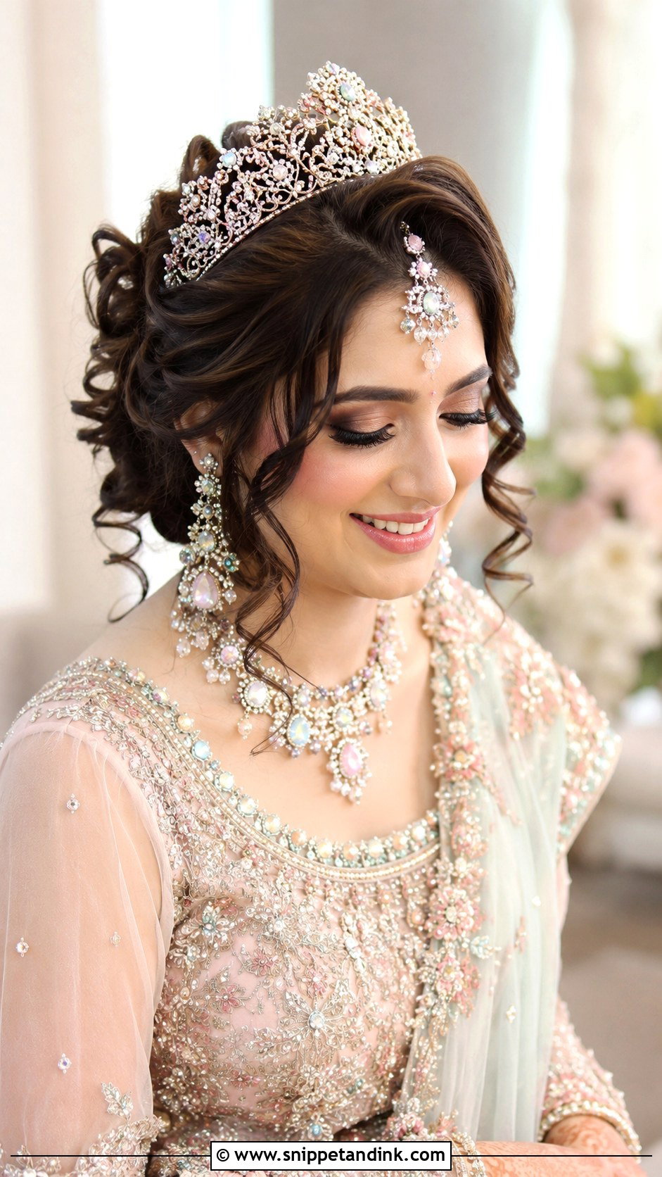 Pinned Curls With Tiara - Snippet and Ink - 25 Pakistani Bridal Hairstyles Walima