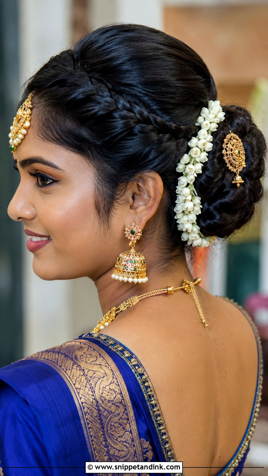 Pinned Up Braided Bun - Snippet and Ink - 25 South Indian Wedding Braids Hairstyles