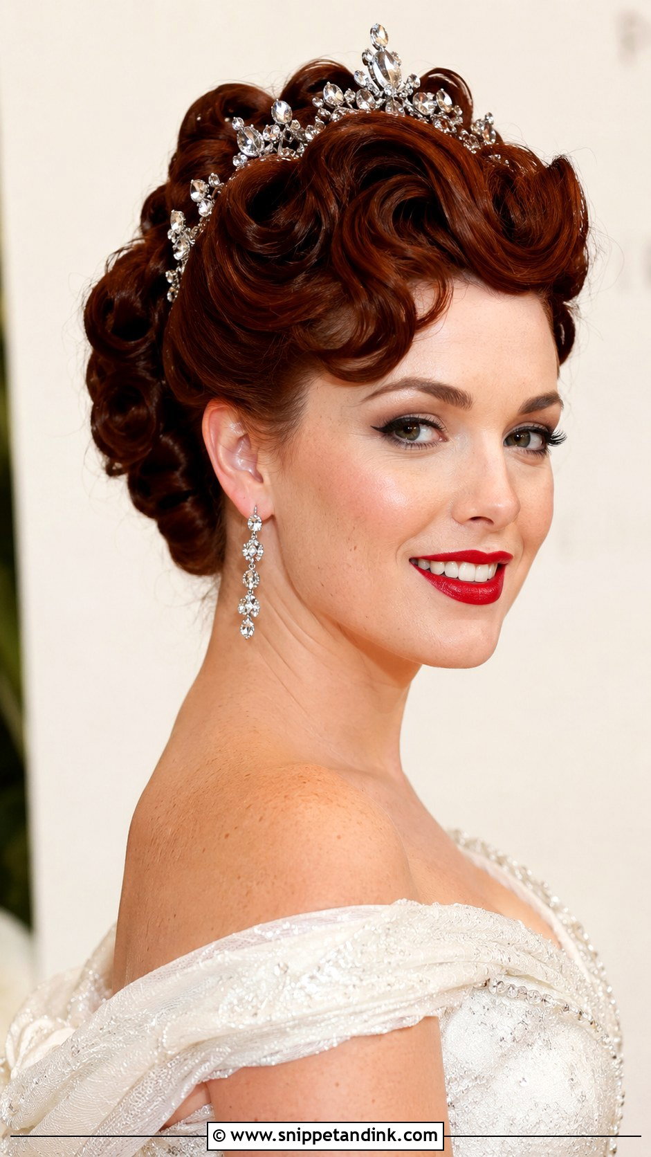 Pinup Curls Updo With Tiara - Snippet and Ink - 20 Bridal Hair with Tiara Ideas