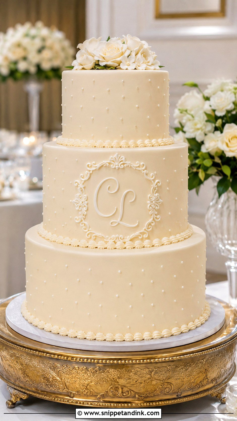 Piped Monogram Wedding Cake - Snippet and Ink - 20 Traditional Piping Wedding Cake Ideas