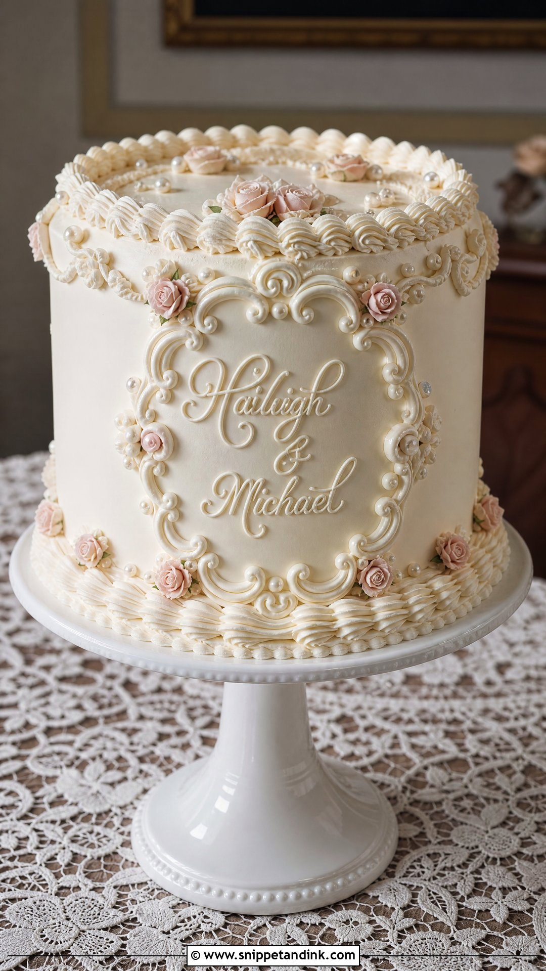 Piped Name Wedding Cake - Snippet and Ink - 20 Name on Cake Ideas for Wedding