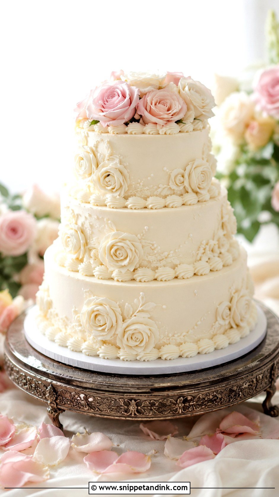 Piped Rose Wedding Cake - Snippet and Ink - 20 Traditional Piping Wedding Cake Ideas