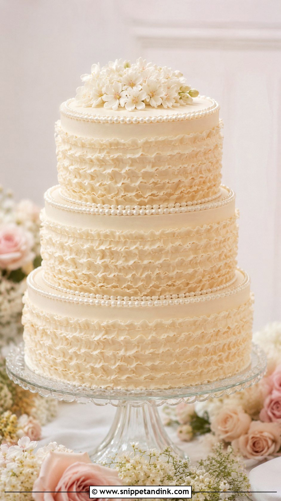 Piped Ruffle Wedding Cake - Snippet and Ink - 20 Traditional Piping Wedding Cake Ideas