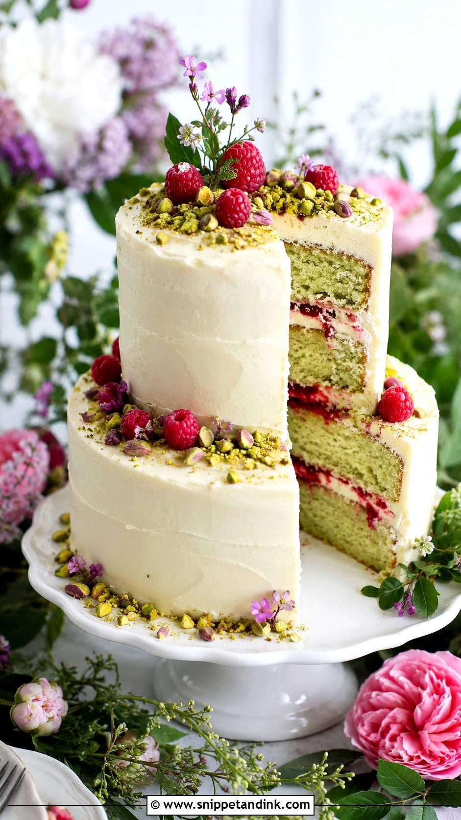Pistachio Raspberry Wedding Cake Mix - Snippet and Ink - 20 Wedding Cake Mix Ideas