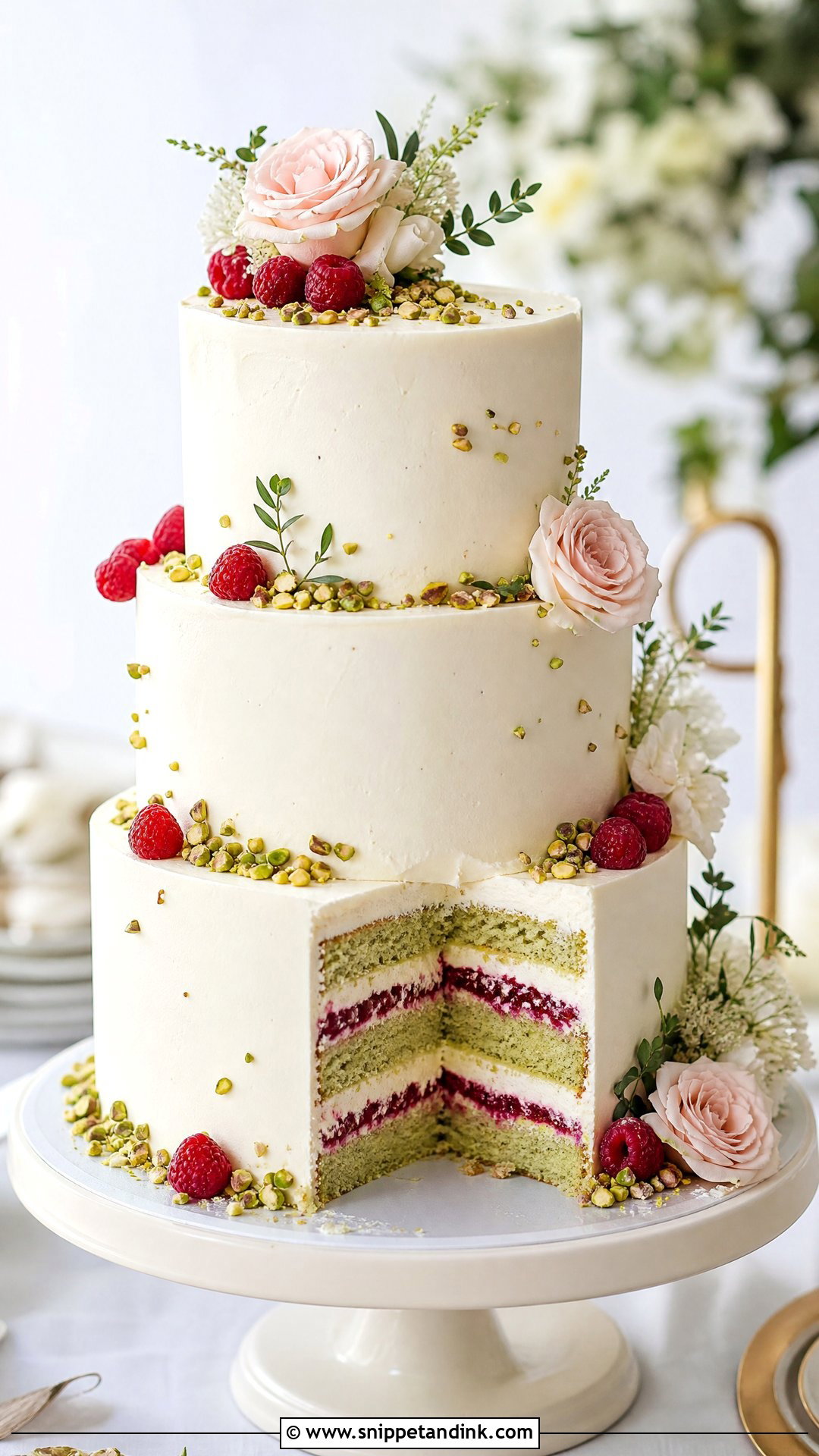 Pistachio Raspberry Wedding Cake - Snippet and Ink - 20 Raspberry Wedding Cake Ideas