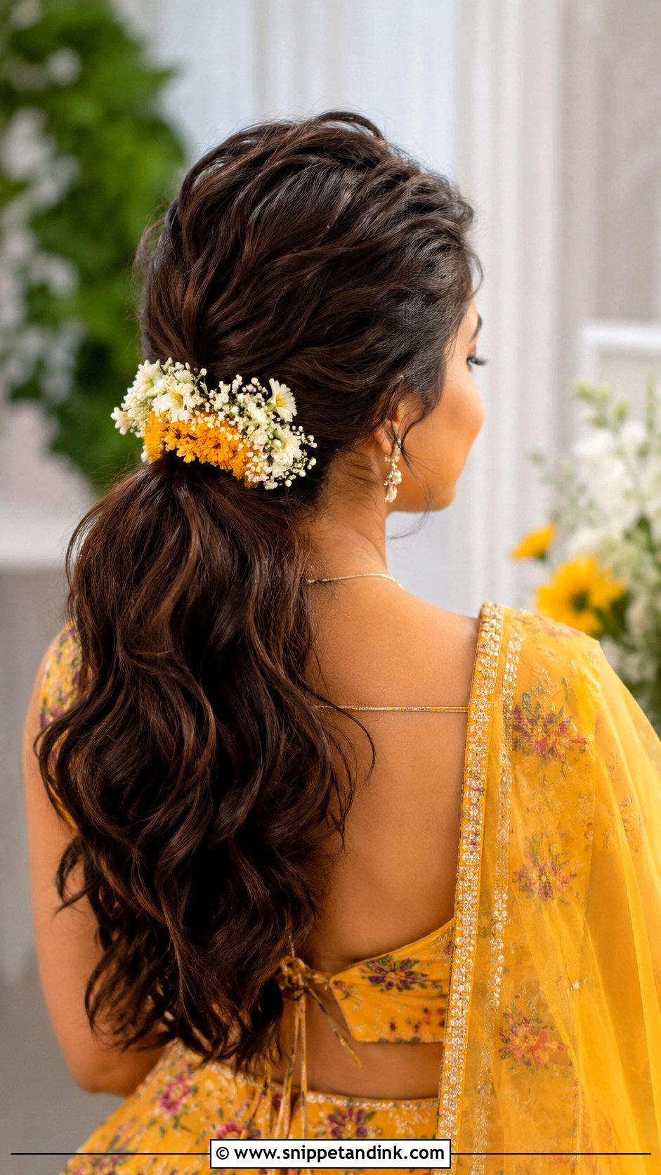 Pithi Floral Ponytail - Snippet and Ink - 15 Pithi Hair Styles for Bride
