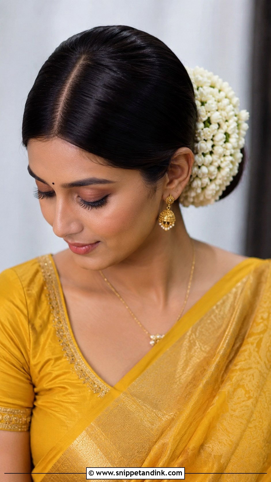 Pithi Gajra Bun - Snippet and Ink - 15 Pithi Hair Styles for Bride