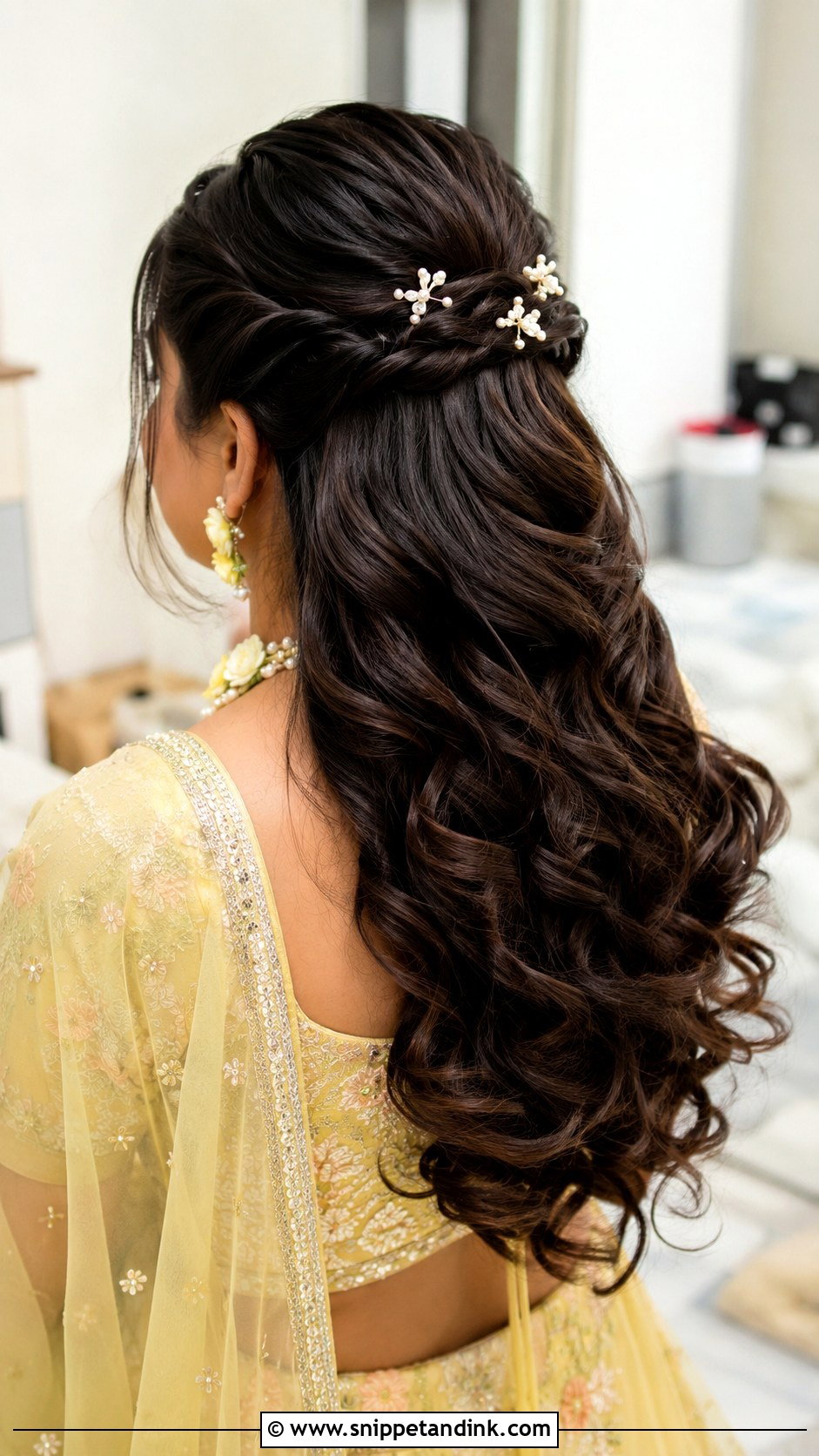 Pithi Half Up Half Down Hair - Snippet and Ink - 15 Pithi Hair Styles for Bride