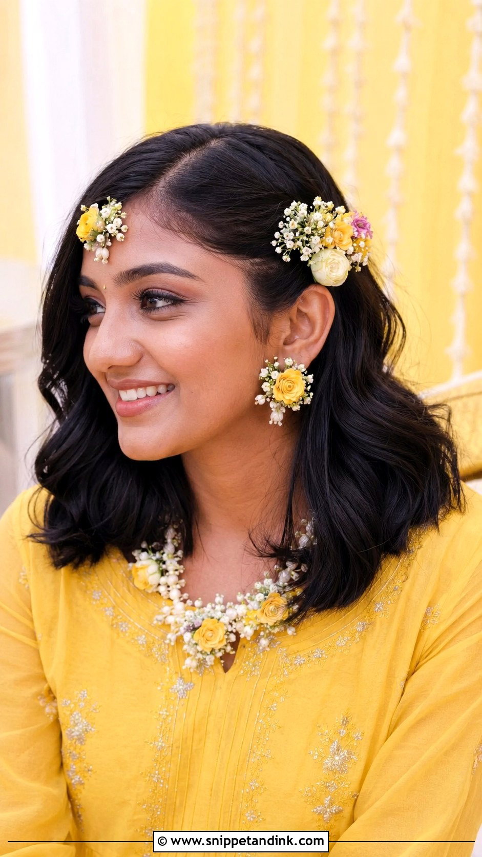 Pithi Short Hair Soft Waves - Snippet and Ink - 15 Pithi Hair Styles for Bride