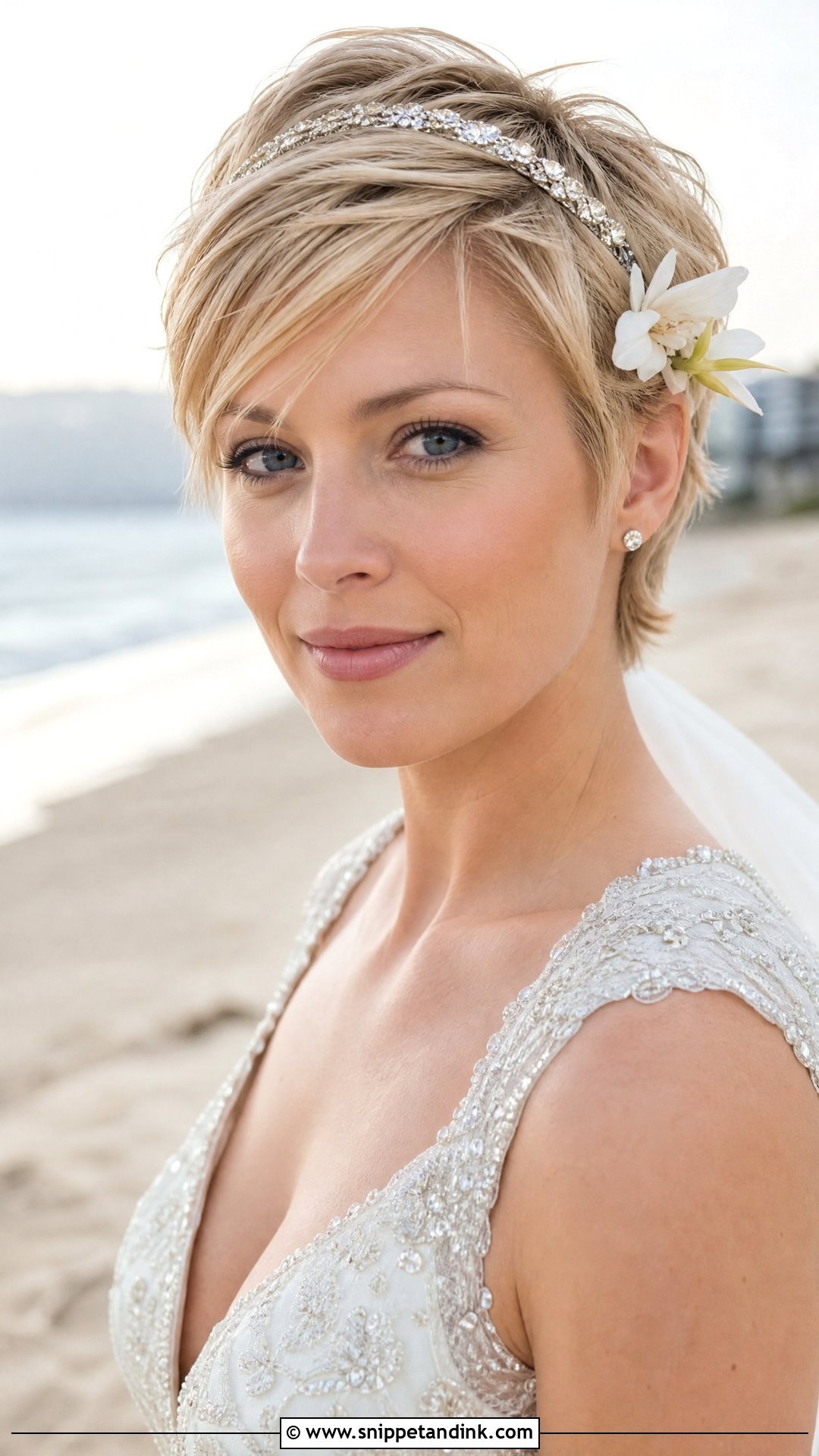 Pixie Cut Beach Bride Hairstyle - Snippet and Ink - 20 Beach Bride Hair Ideas