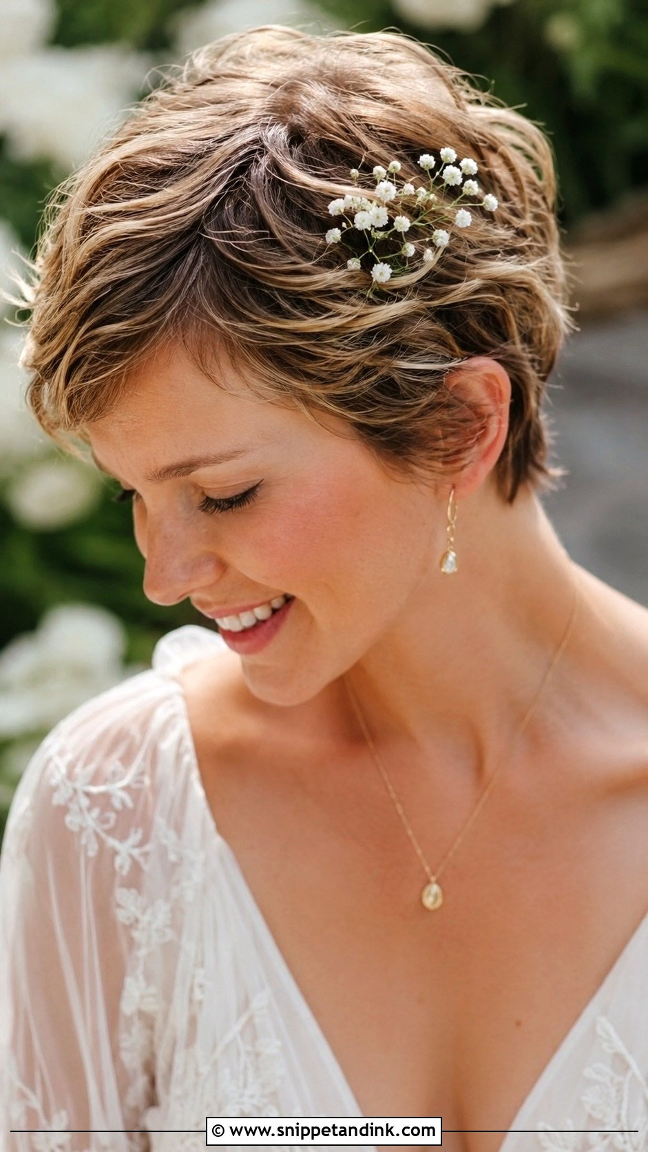 Pixie Cut With Babys Breath - Snippet and Ink - 25 Pixie Cut Wedding Hair Ideas