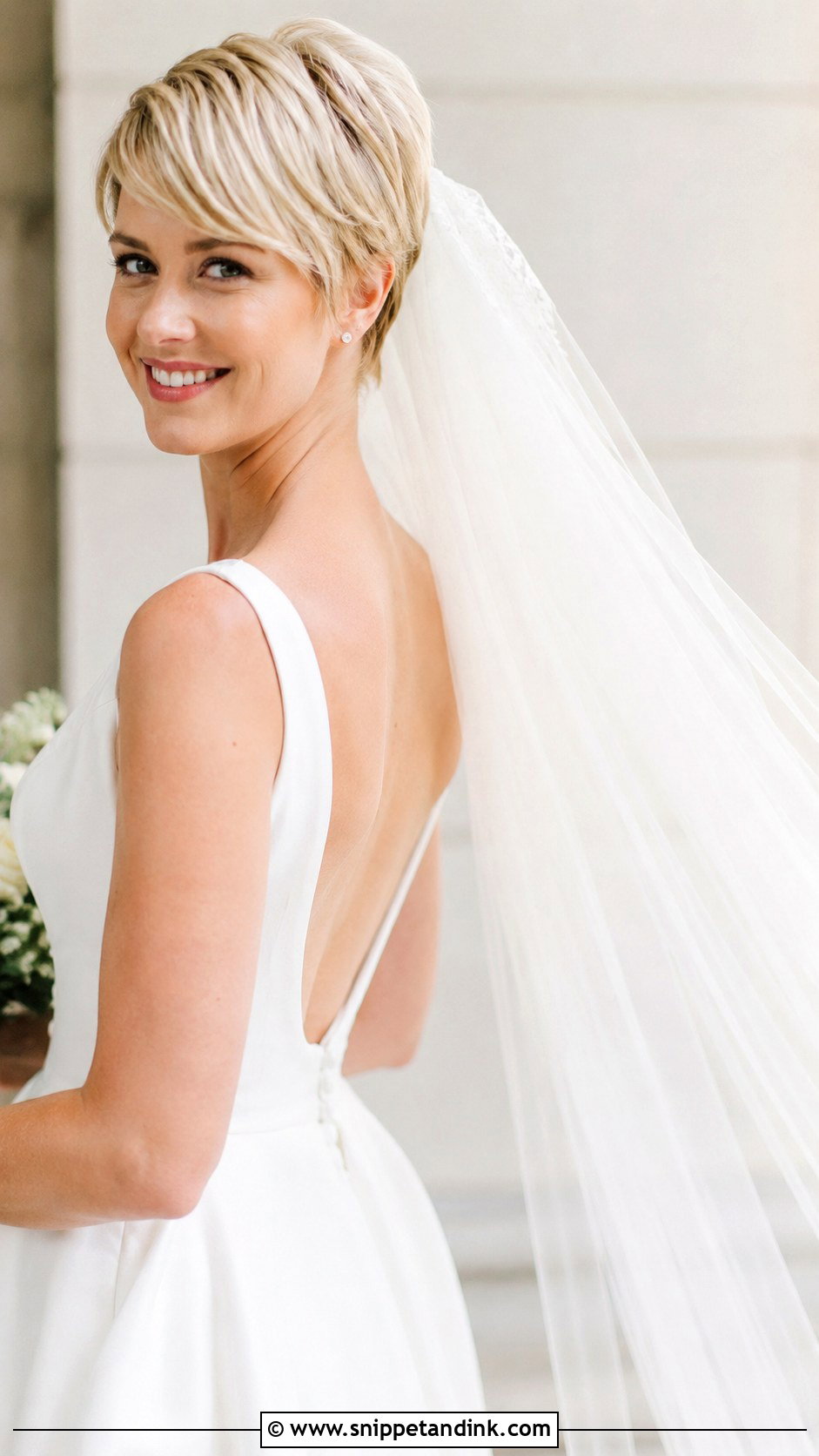 Pixie Cut With Cathedral Veil - Snippet and Ink - 20 Pixie Cut Wedding Hairstyles