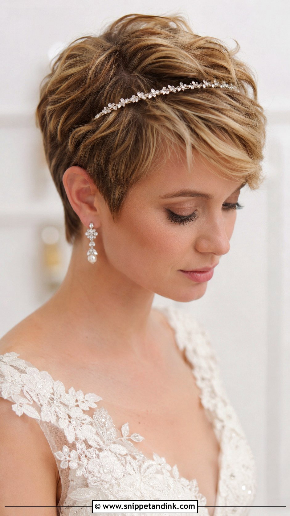 Pixie Cut With Crystal Hairband - Snippet and Ink - 20 Hairband Wedding Hairstyle Ideas