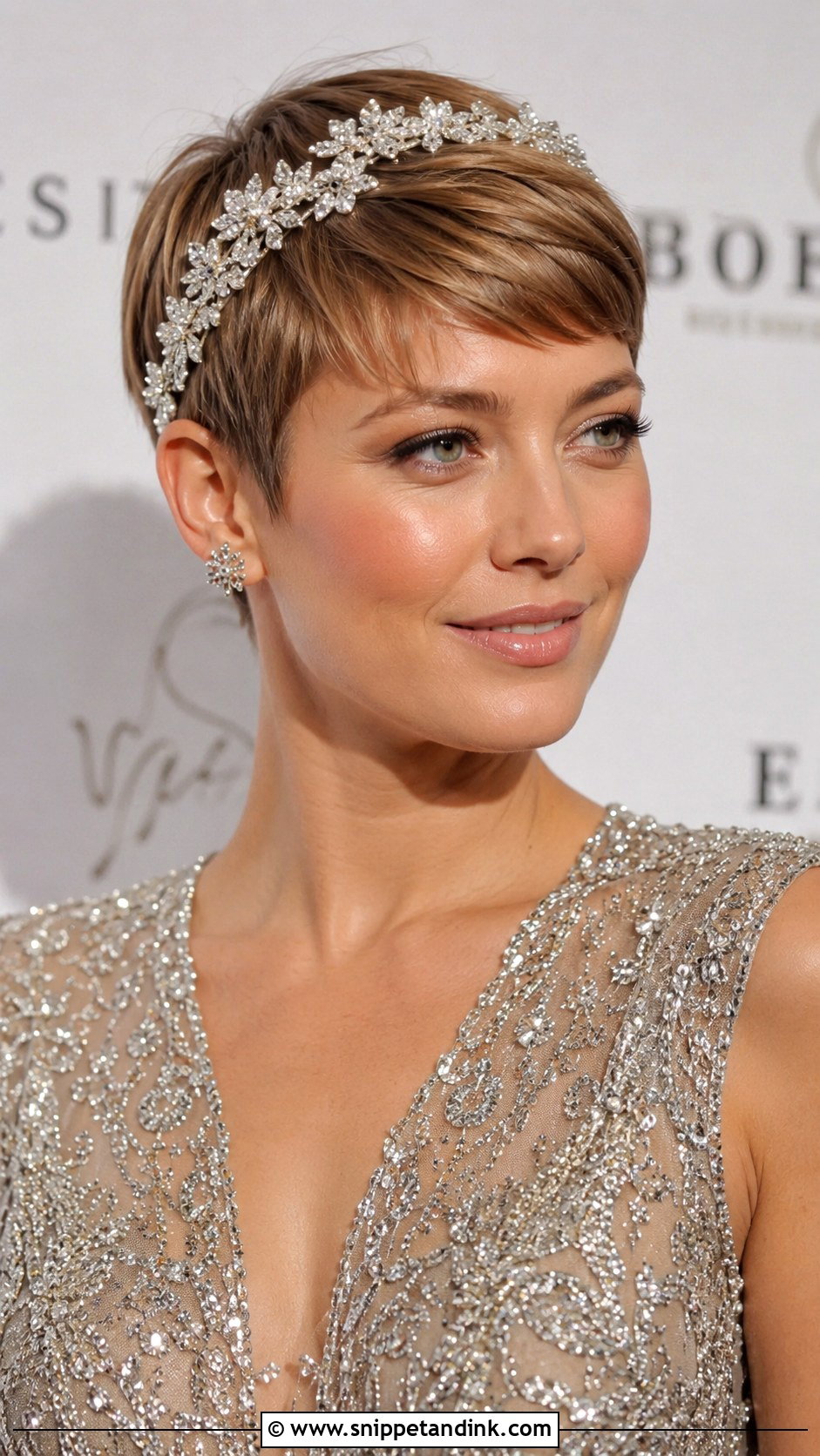 Pixie Cut With Crystal Headpiece - Snippet and Ink - 25 Pixie Cut Wedding Hair Ideas