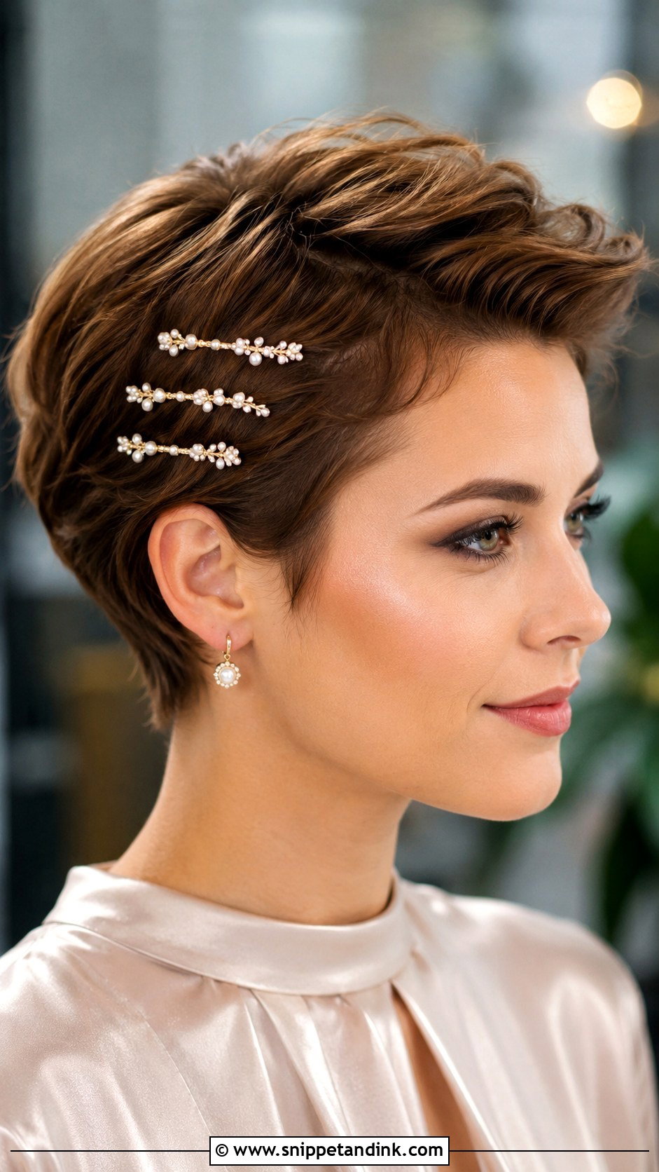 Pixie Cut With Decorative Hairpins - Snippet and Ink - 30 Short Hair Wedding Guest Styles