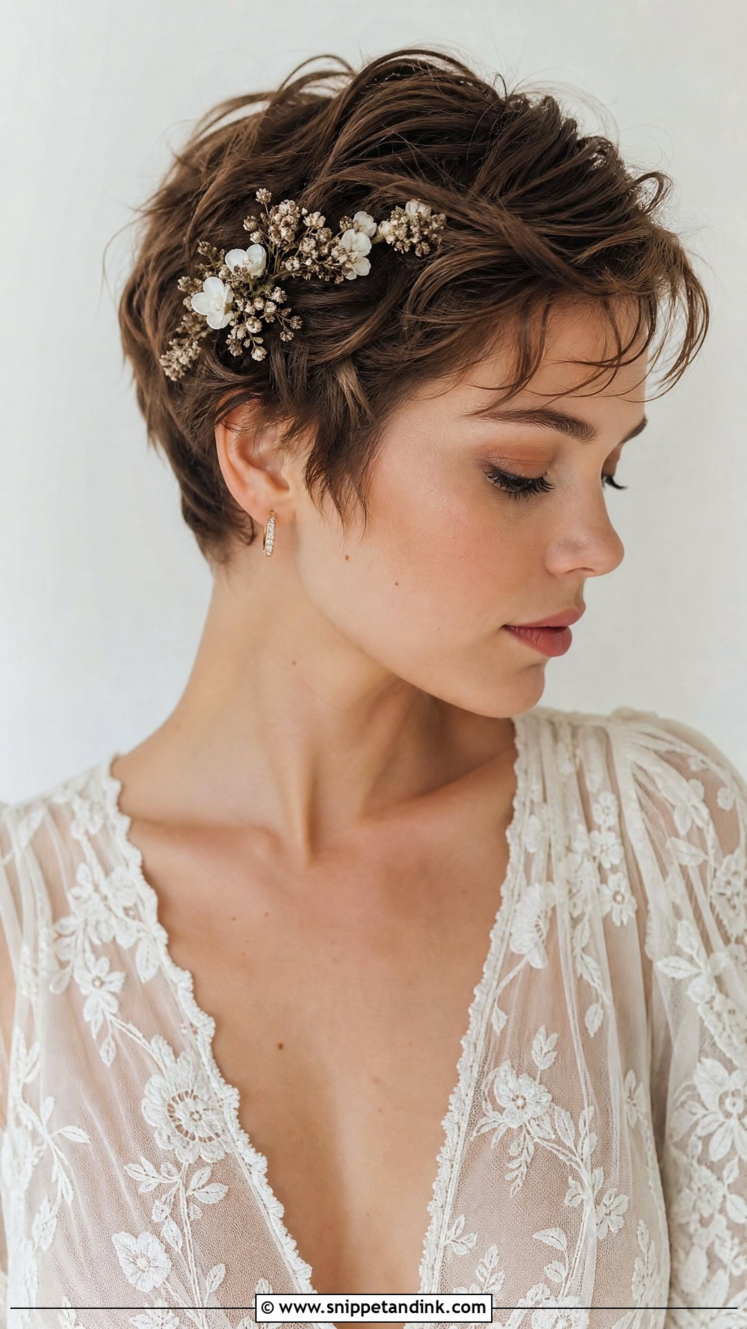 Pixie Cut With Floral Pins - Snippet and Ink - 20 Hairstyle for Short Hair for Wedding Ideas
