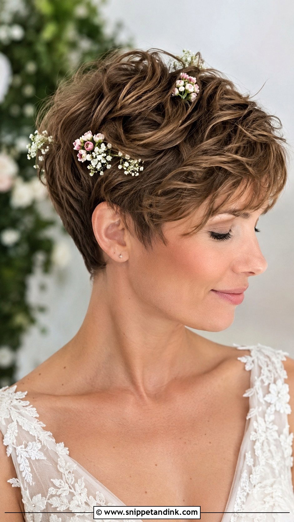 Pixie Cut With Fresh Flower Accents - Snippet and Ink - 20 Pixie Cut Wedding Hairstyles