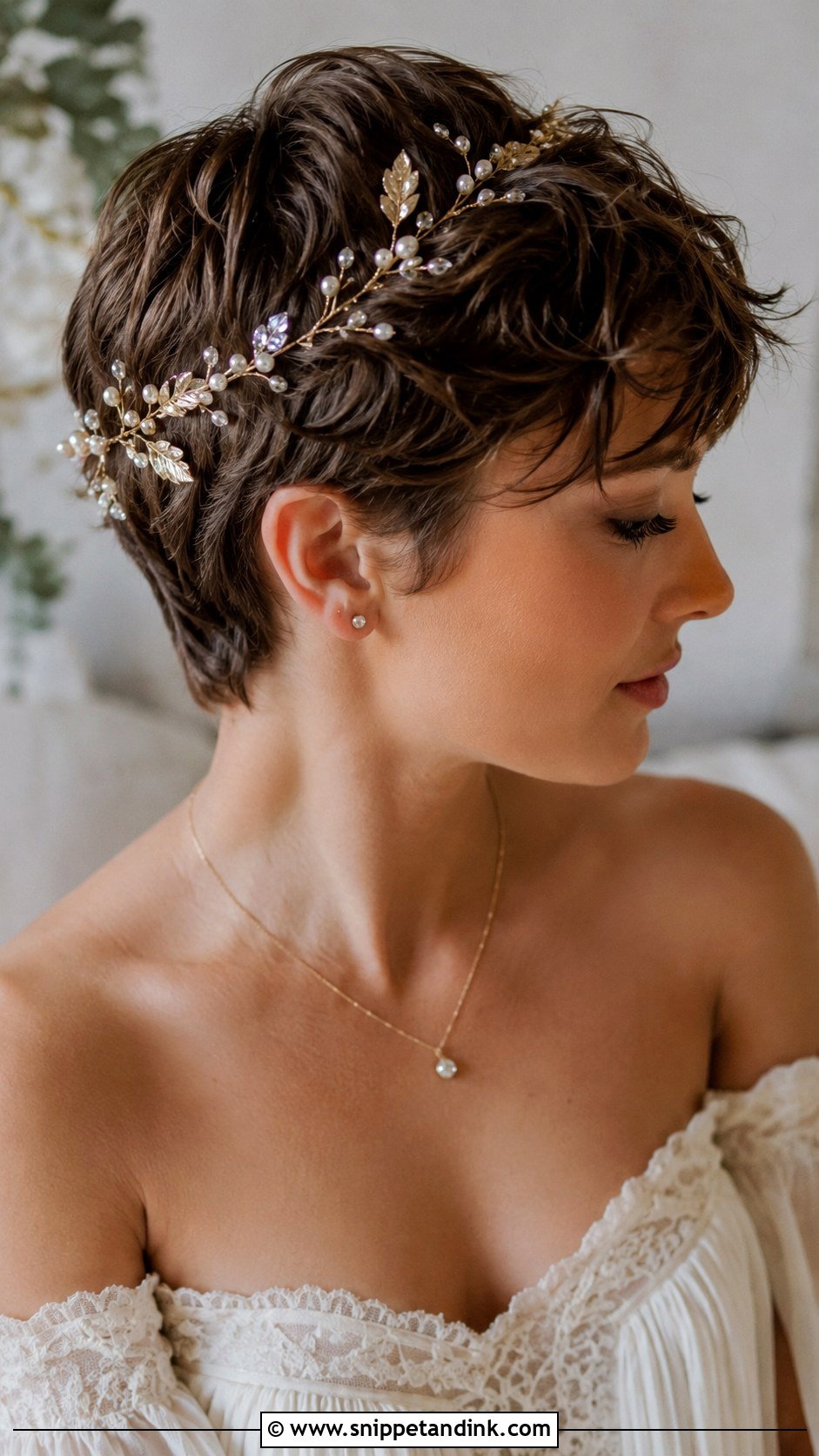 Pixie Cut With Hair Vine - Snippet and Ink - 25 Pixie Cut Wedding Hair Ideas
