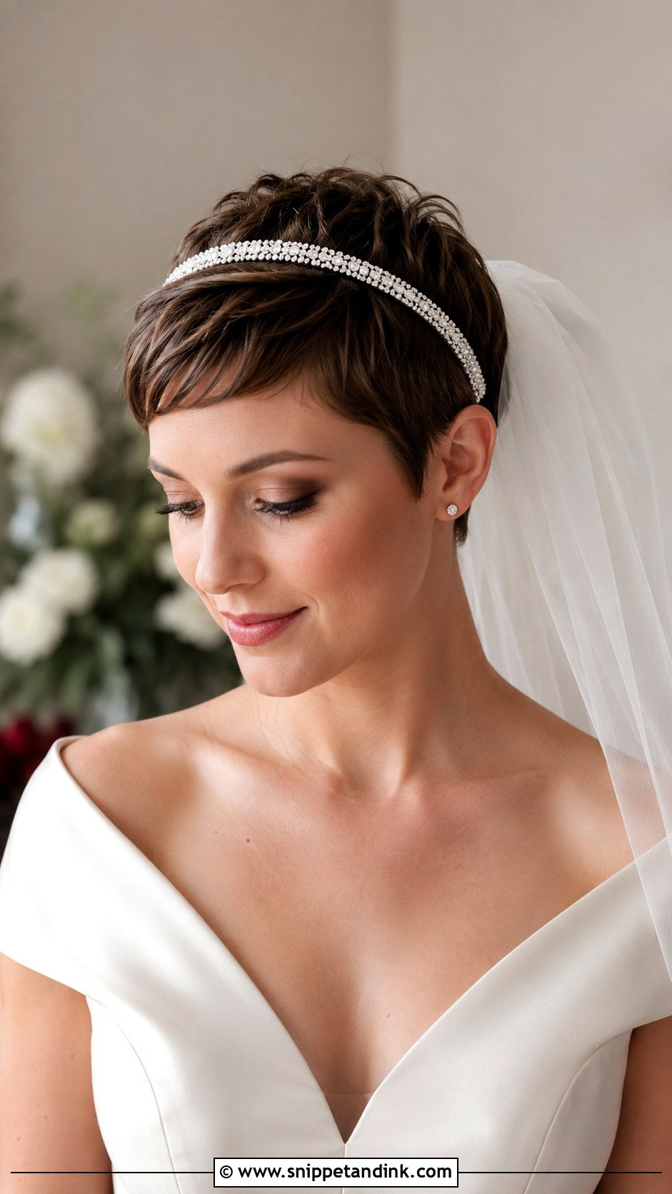 Pixie Cut With Headband Veil - Snippet and Ink - 20 Pixie Cut Wedding Hairstyles