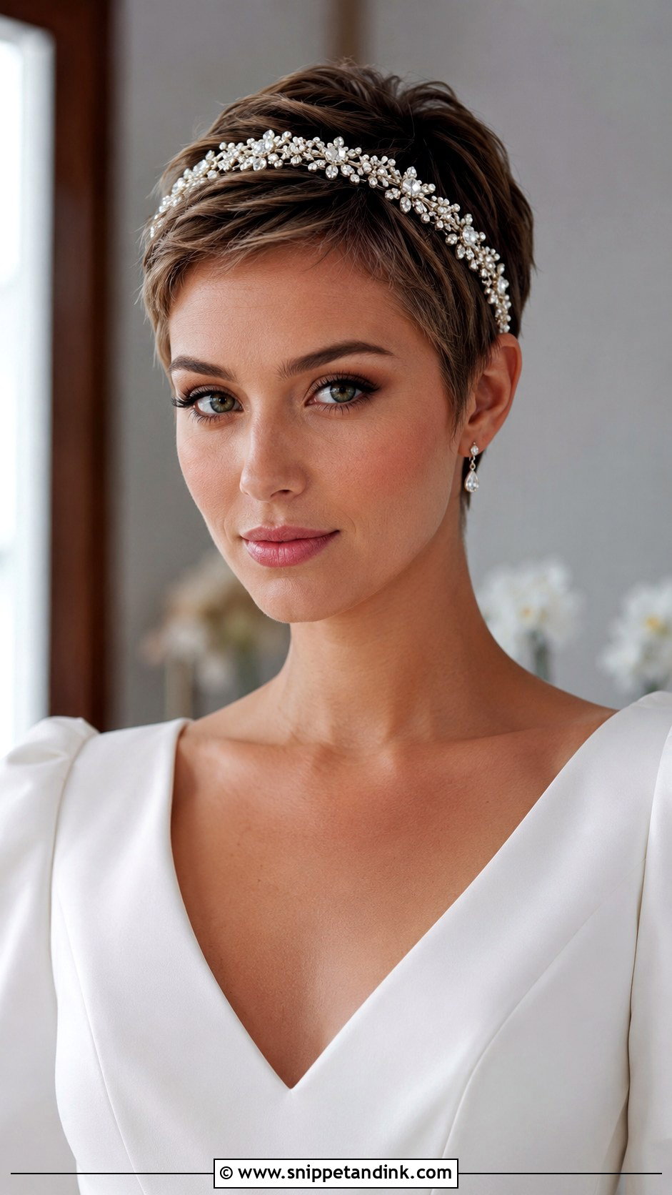 Pixie Cut With Jeweled Headband - Snippet and Ink - 20 Wedding Hair Short Hair Ideas