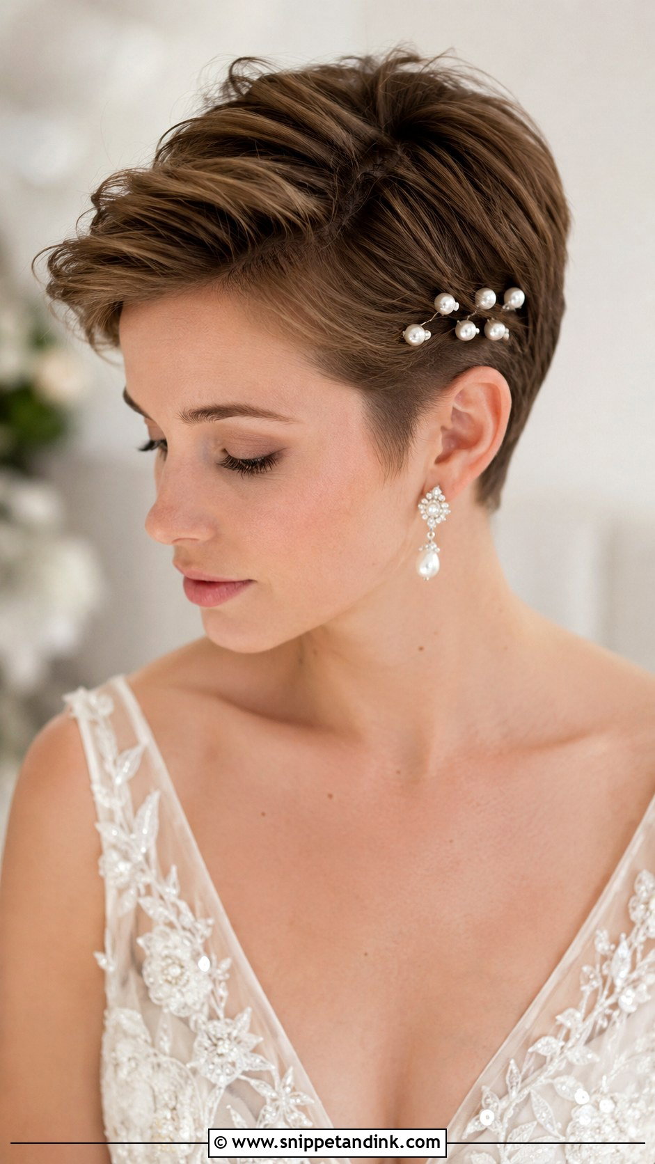 Pixie Cut With Pearl Hairpins - Snippet and Ink - 20 Short Hair Dos for Wedding Ideas