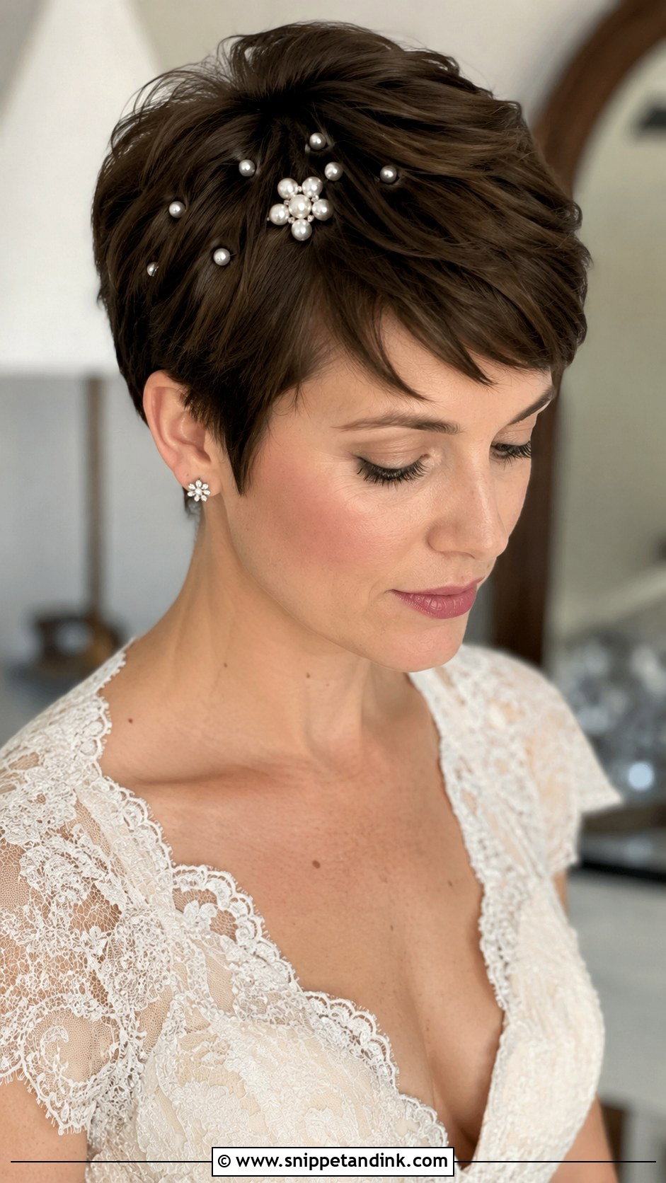 Pixie Cut With Pearl Pins - Snippet and Ink - 25 Pixie Cut Wedding Hair Ideas