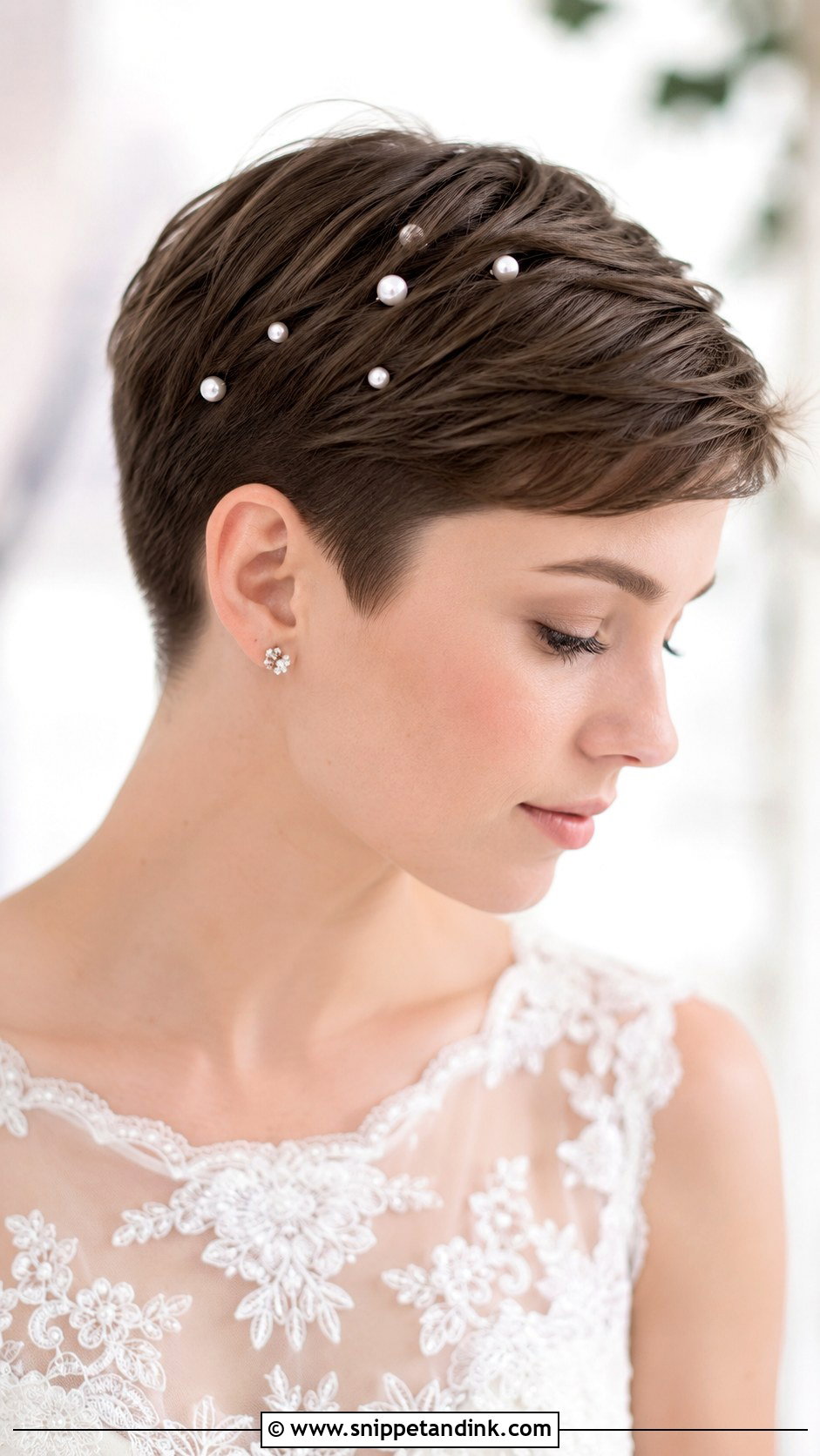 Pixie Cut With Pearl Pins - Snippet and Ink - 25 Hair Styles for Short Hair for Weddings