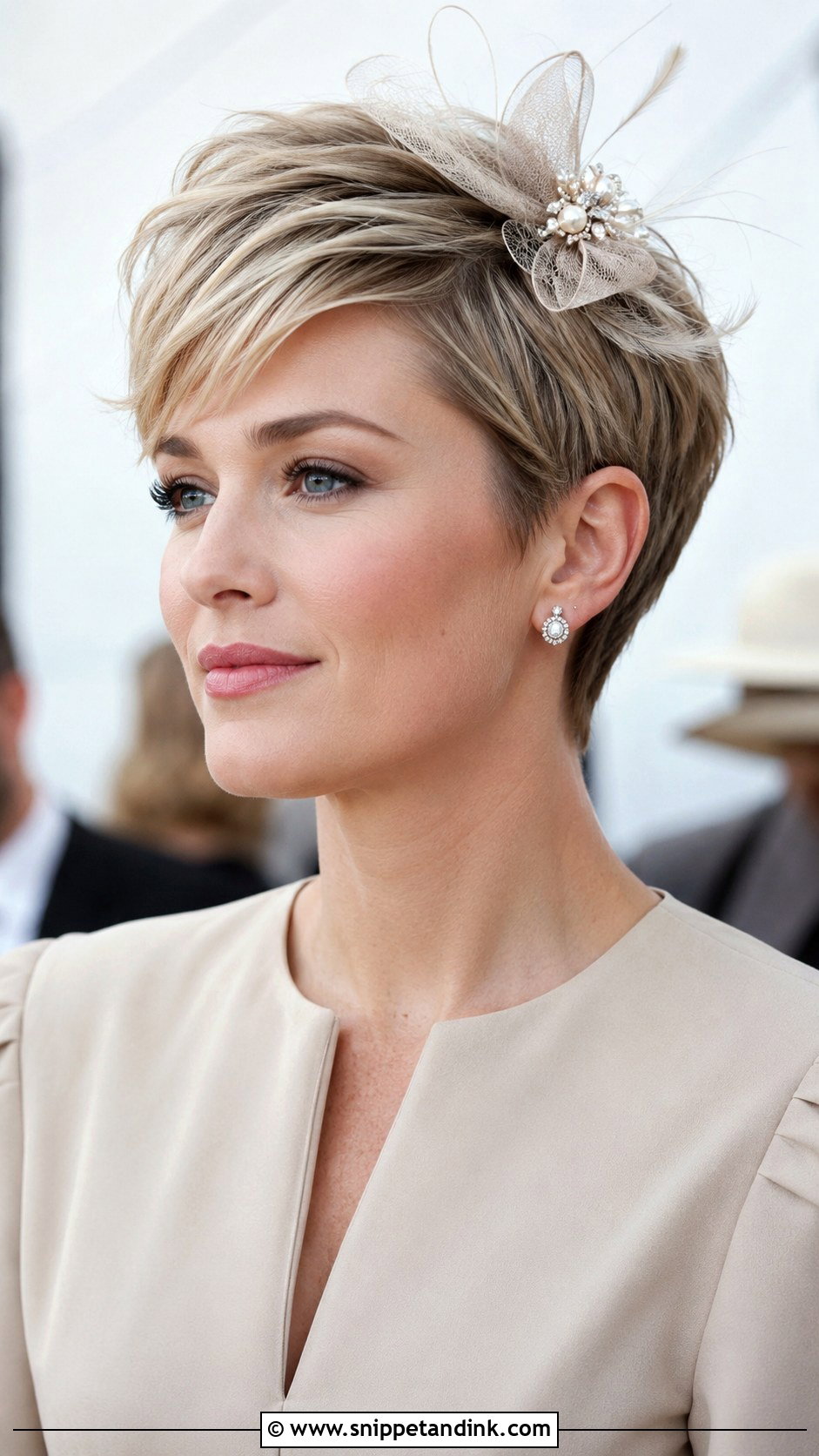 Pixie Cut With Petite Fascinator - Snippet and Ink - 25 Facinators Wedding Hairstyles