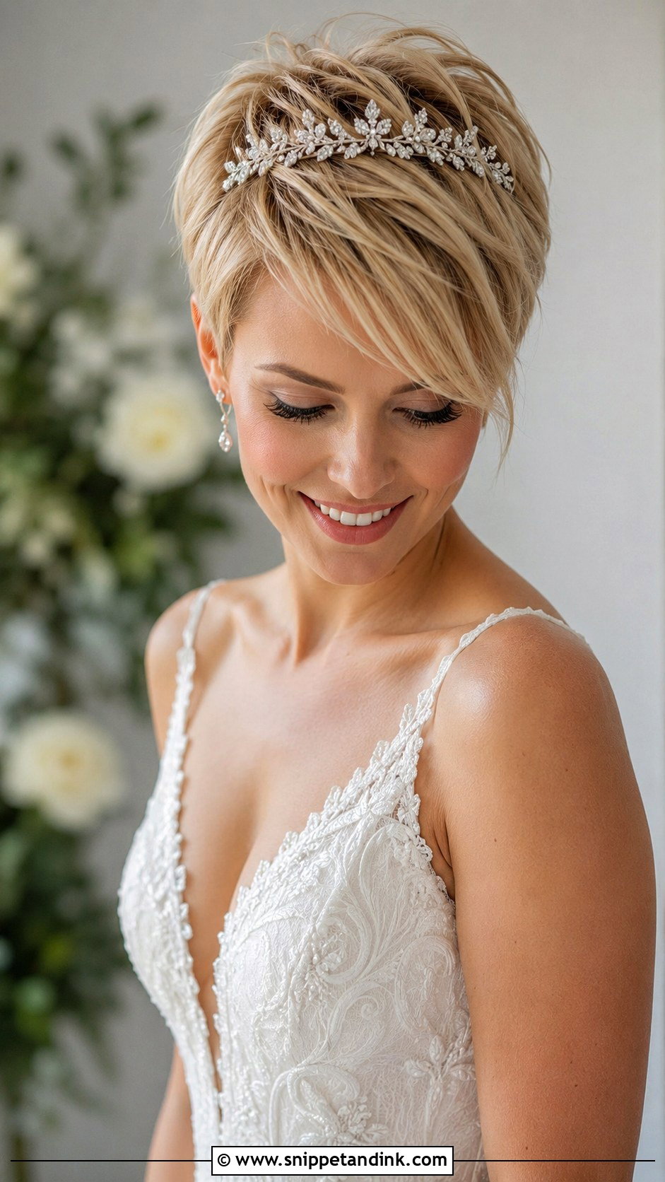 Pixie Cut With Tiara - Snippet and Ink - 25 Bridal Tiara Hairstyles