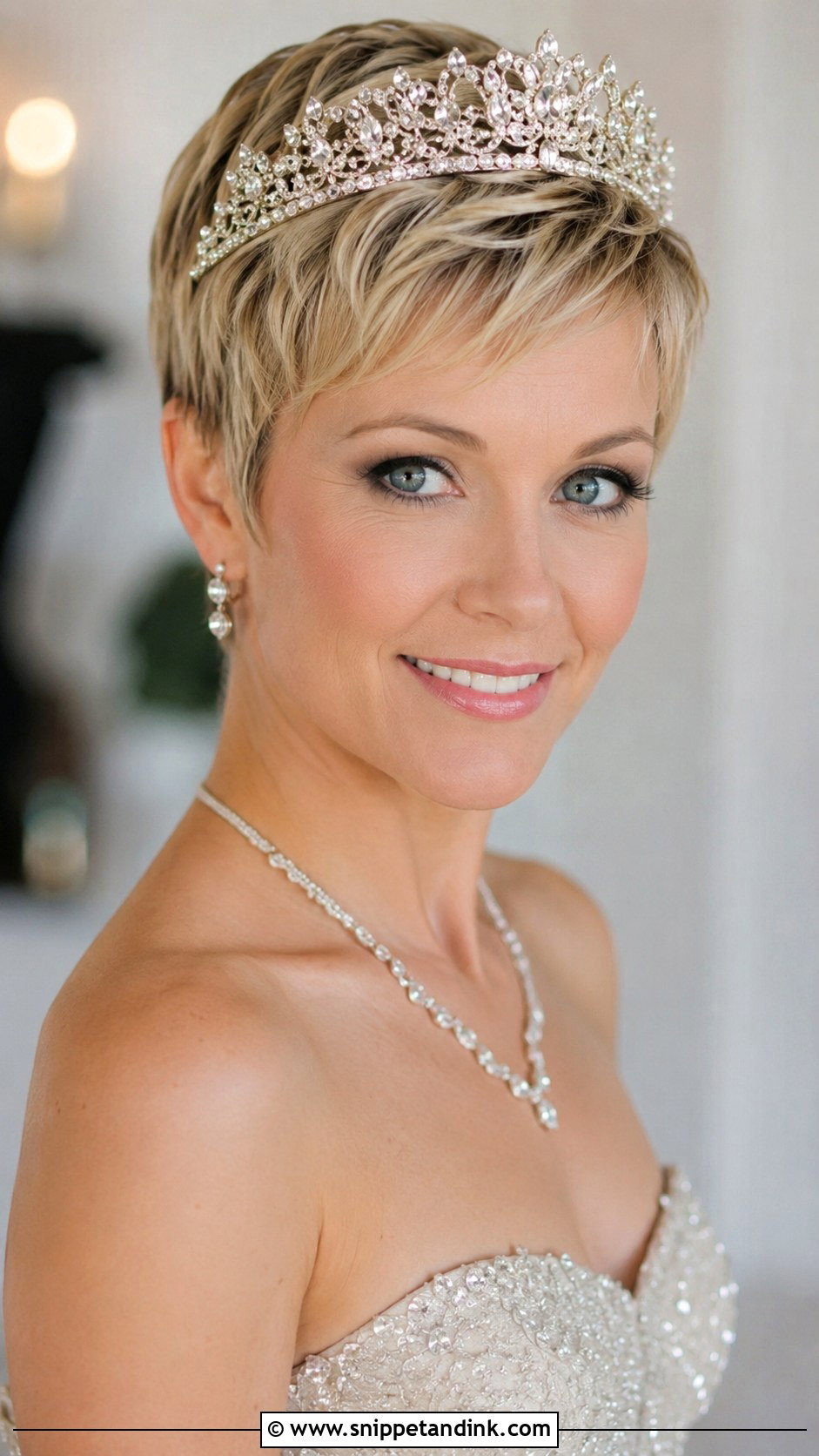 Pixie Cut With Tiara - Snippet and Ink - 25 Pixie Cut Wedding Hair Ideas
