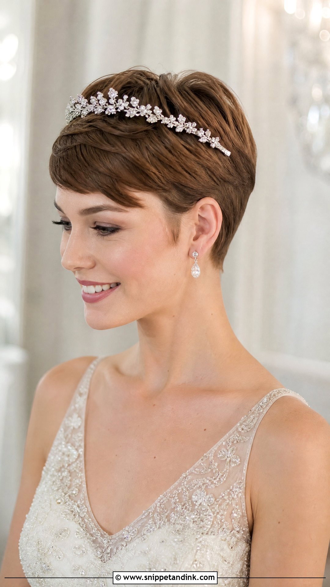 Pixie Cut With Tiara - Snippet and Ink - 20 Pixie Short Hair Wedding Styles