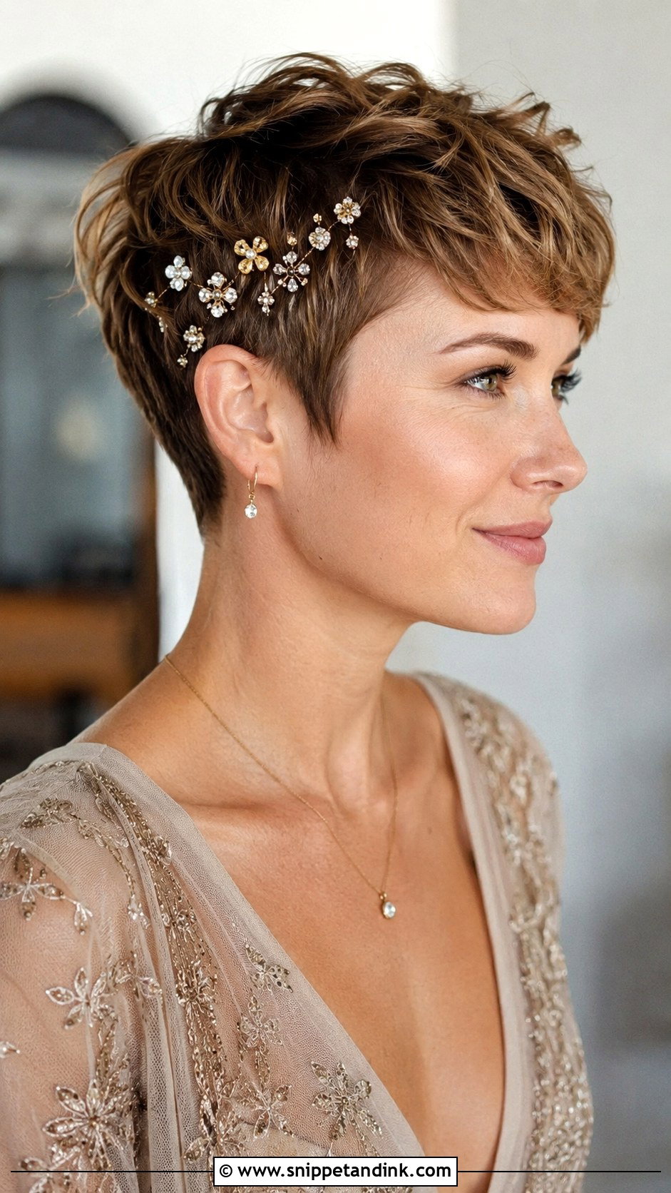 Pixie Cut With Whimsical Hairpins - Snippet and Ink - 25 Pixie Cut Wedding Hair Ideas