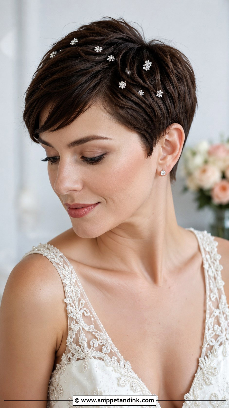Pixie Cut with Crystal Pins - Snippet and Ink - 25 Wedding Hair Ideas for Short Hair