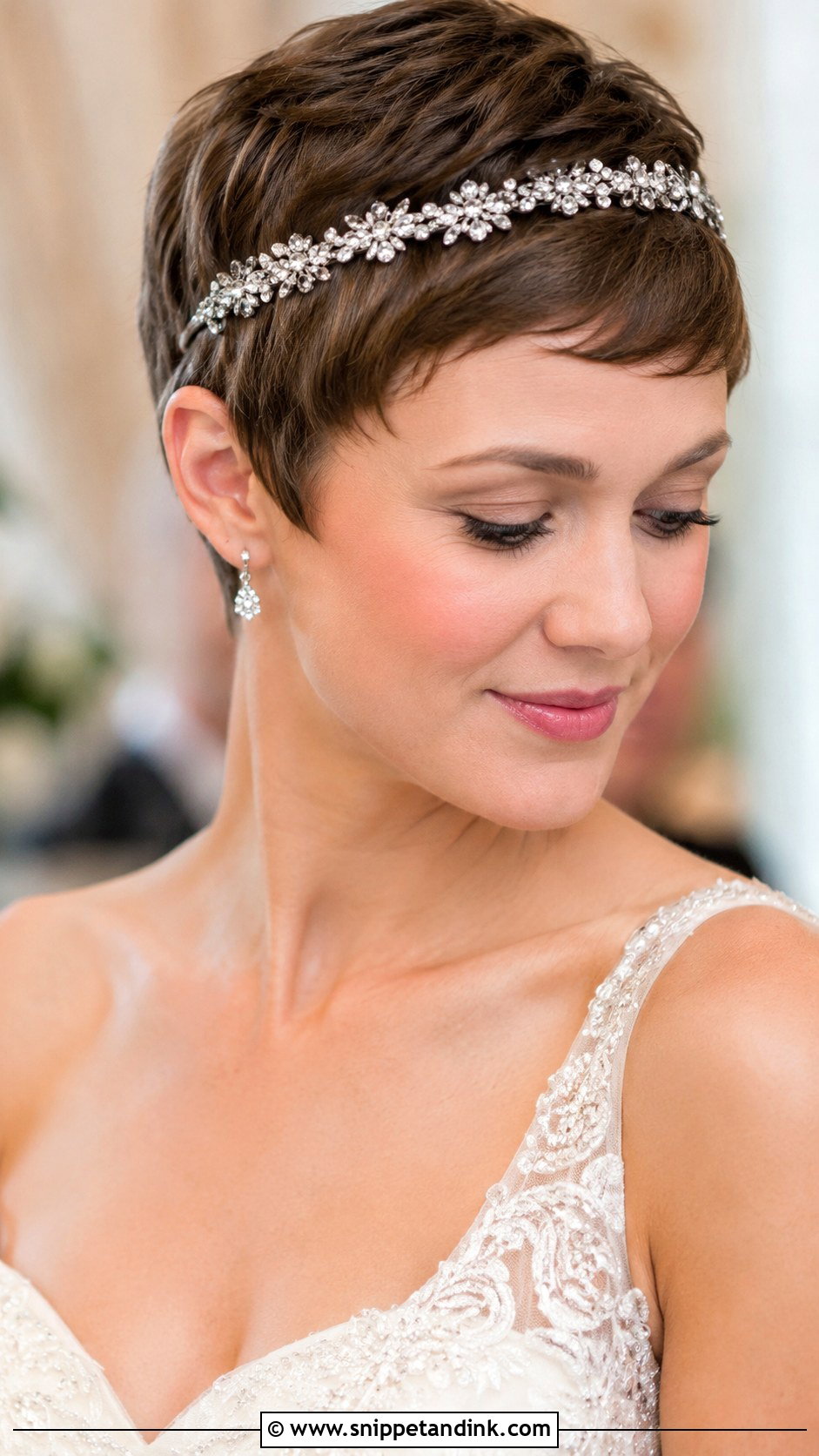 Pixie Cut with Jeweled Headband - Snippet and Ink - 25 Wedding Hair for Short Hair Ideas