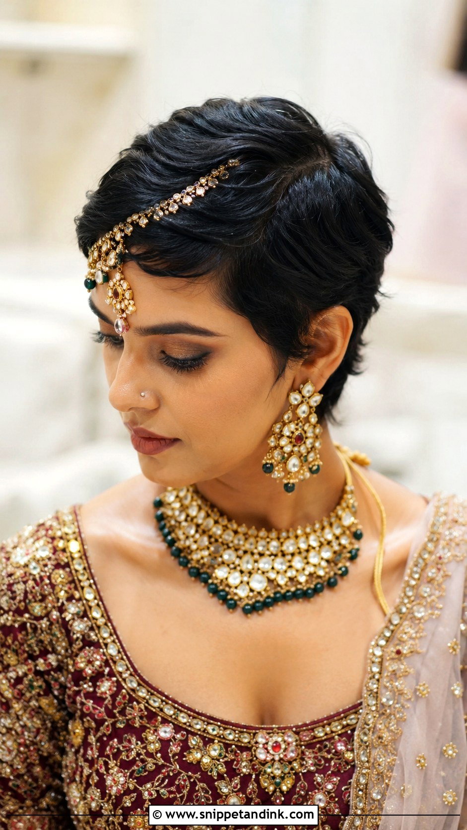 Pixie Cut with Statement Headpiece - Snippet and Ink - 25 Short Hair Hairstyles for Wedding Indian