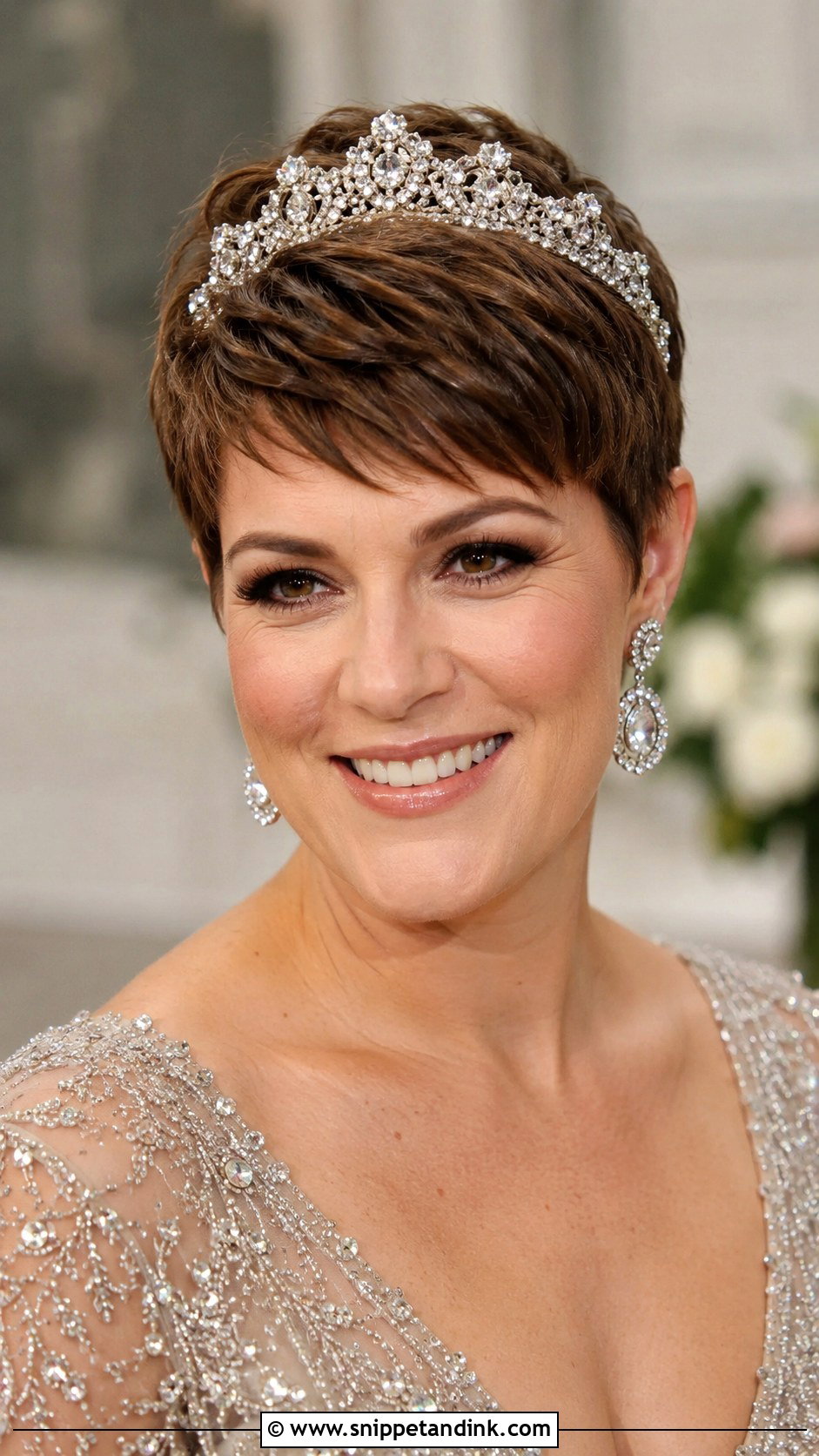Pixie Cut with Tiara or Headpiece - Snippet and Ink - 20 Hair Styles for Short Hair Wedding Ideas