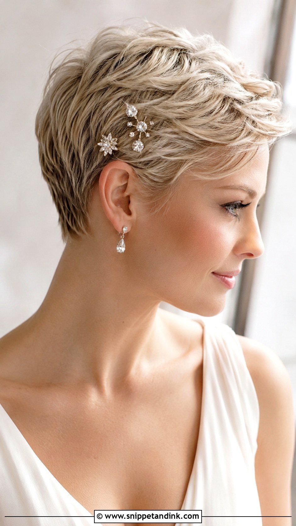 Pixie Wedding Hair With Crystal Pins - Snippet and Ink - 15 Pixie Hair Wedding Styles